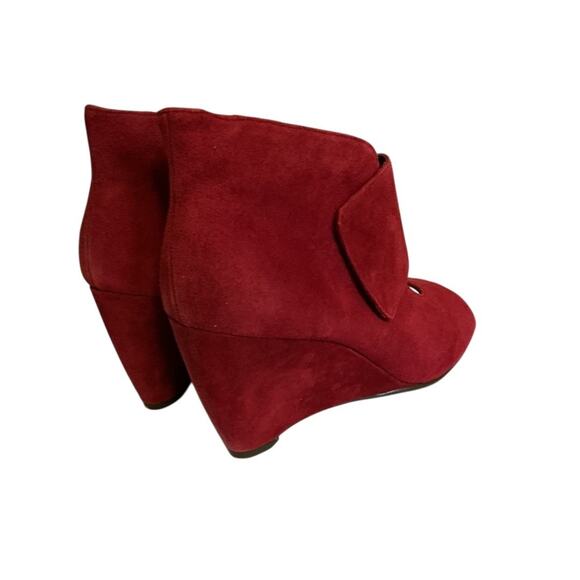 Aerosoles Boots Womens 9.5 M Sound Wave Wedge Ankle Booties Red Leather Peep Toe - Picture 4 of 14